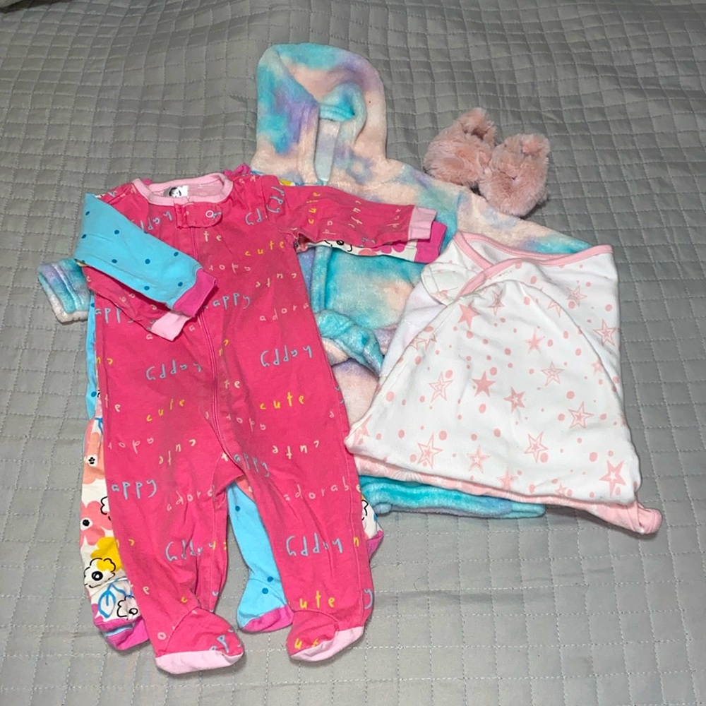 Bundle of Onesies, Sleepers, Swaddles, Robe & Slippers | Size(s): 0-3 Months